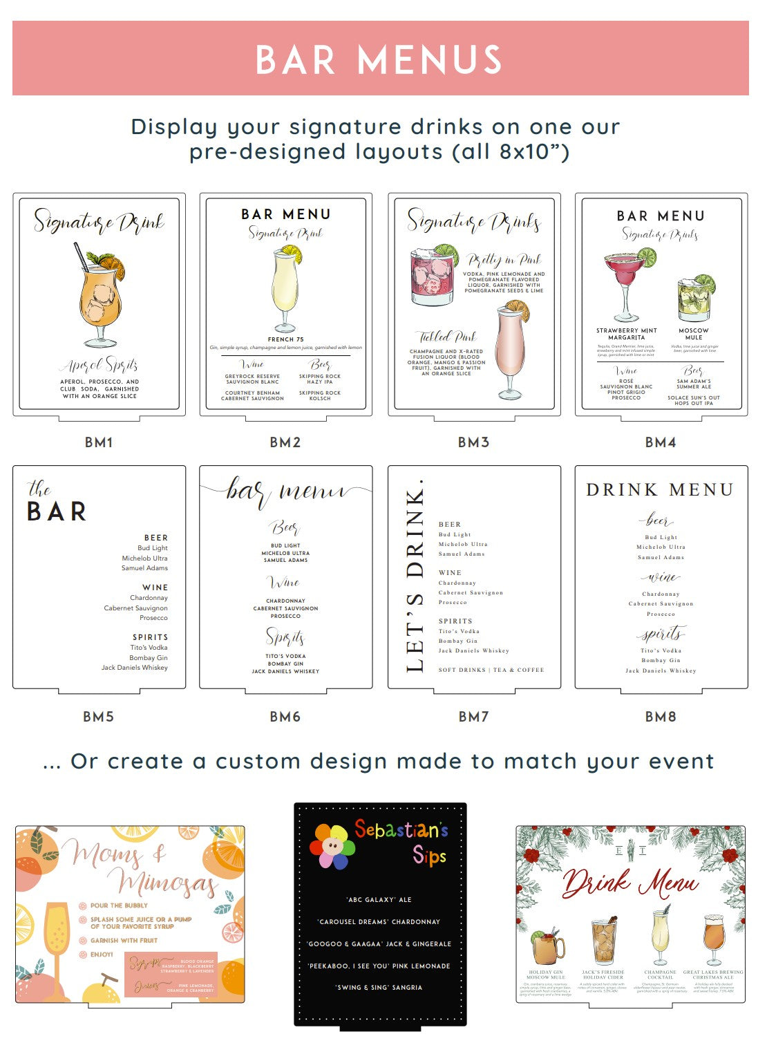 Hand Illustrated Acrylic Bar Menus