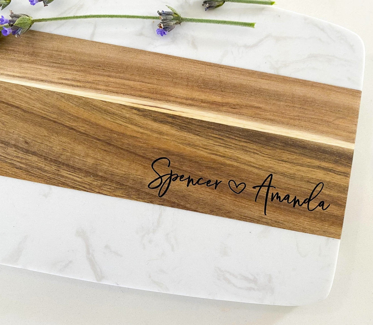 Engraved Marble & Acacia Serving Board