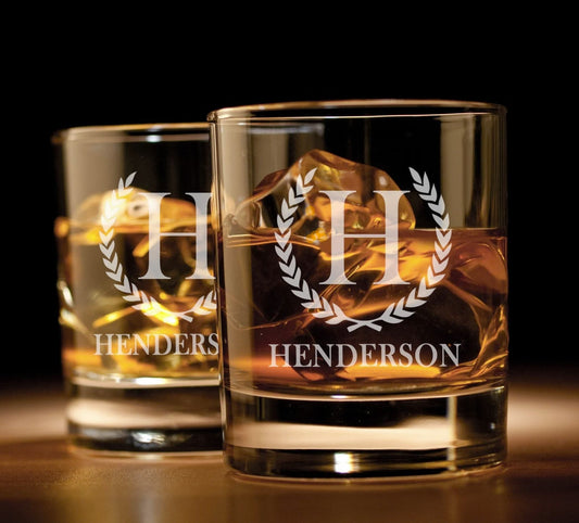 Engraved Whiskey / Rocks / Low Ball Glass