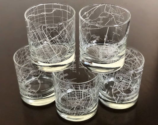 'Your City' Map Engraved Whiskey / Rocks / Low Ball Glass